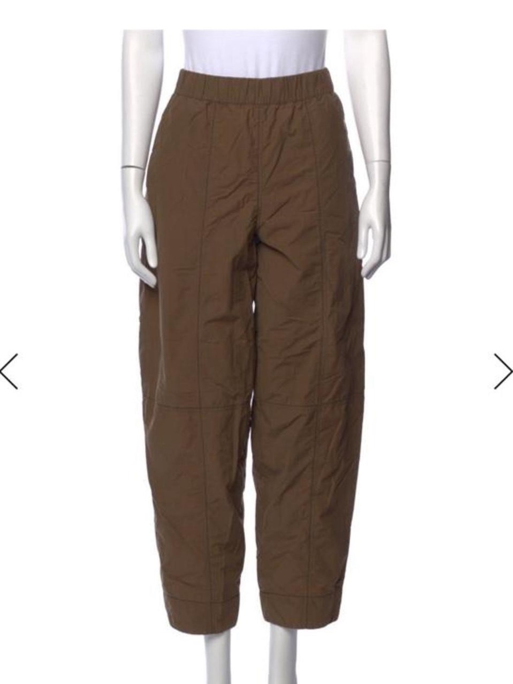 Ganni Brown Elastic-Waist Crepe Curve Pants